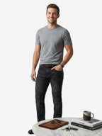 Biker Style Black Denim with Ribbed Knee Panels (34x32)
