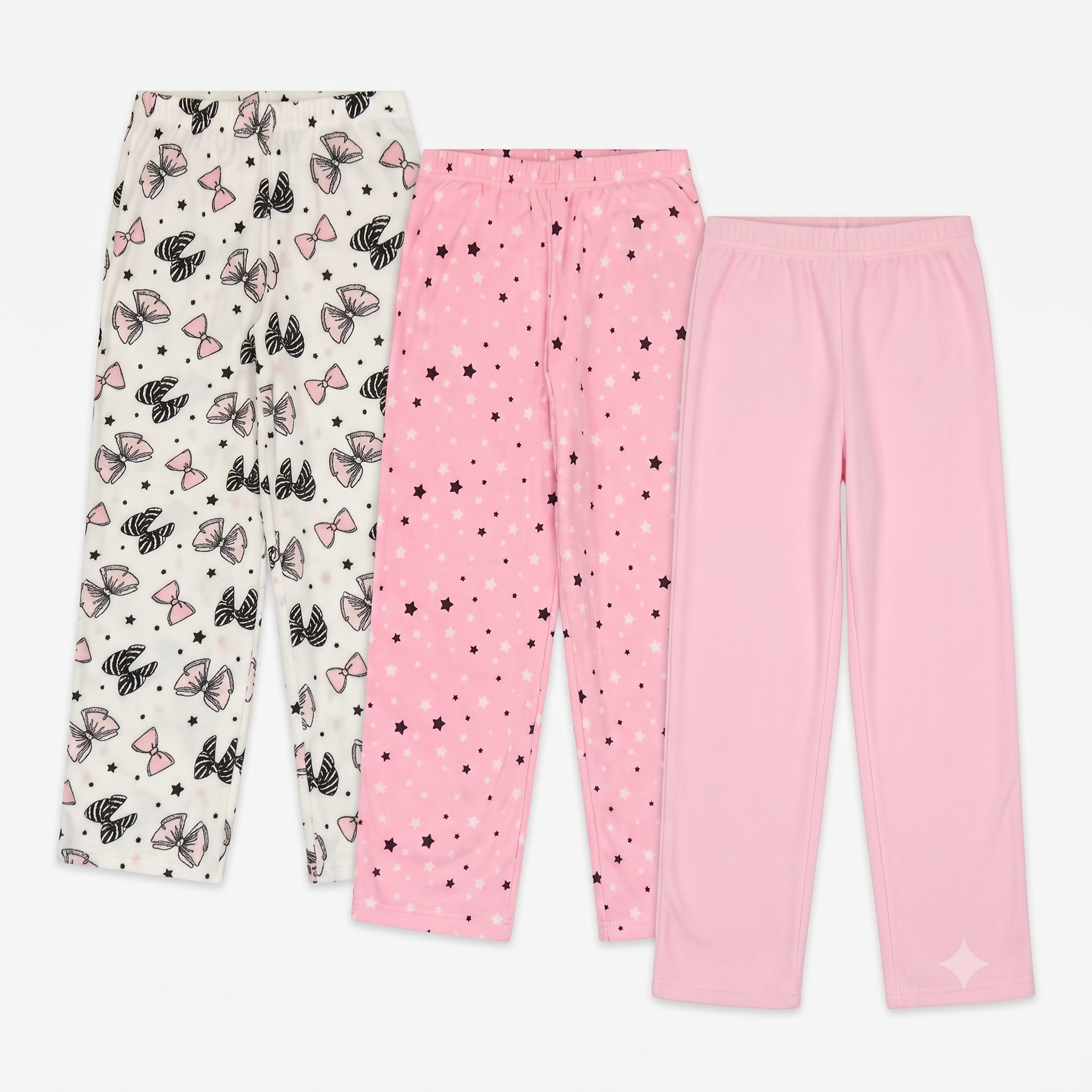 Mad Dog Girls' 3-Pack Microfleece Pajama Pants Set - Pink Bow & Butterfly, Pink Stars, and Pink Solid