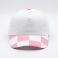 SkateMoss Pastel Color-Block Dad Hat – Crisp White Cotton Cap with Pink Checkered Brim