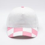 SkateMoss Pastel Color-Block Dad Hat – Crisp White Cotton Cap with Pink Checkered Brim