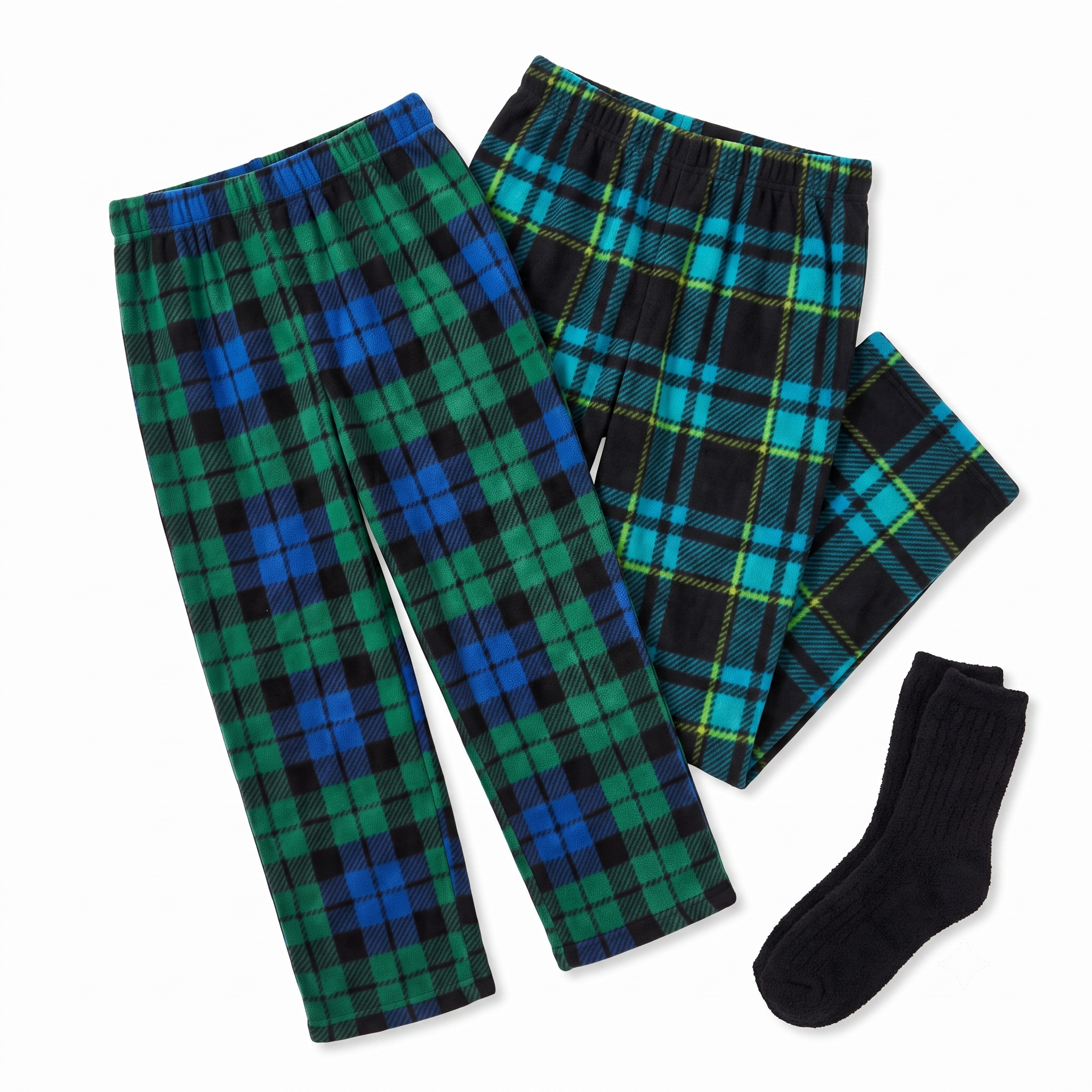 Mad Dog Concepts Boys' Micro Fleece Sleep Pants with Matching Socks Set - Blue & Green Plaid