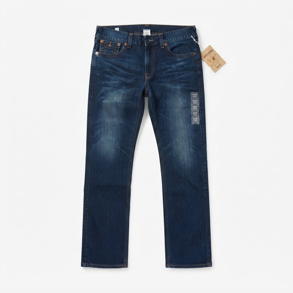 Vintage Faded Dark Blue Straight Leg Jeans (Size: 40)