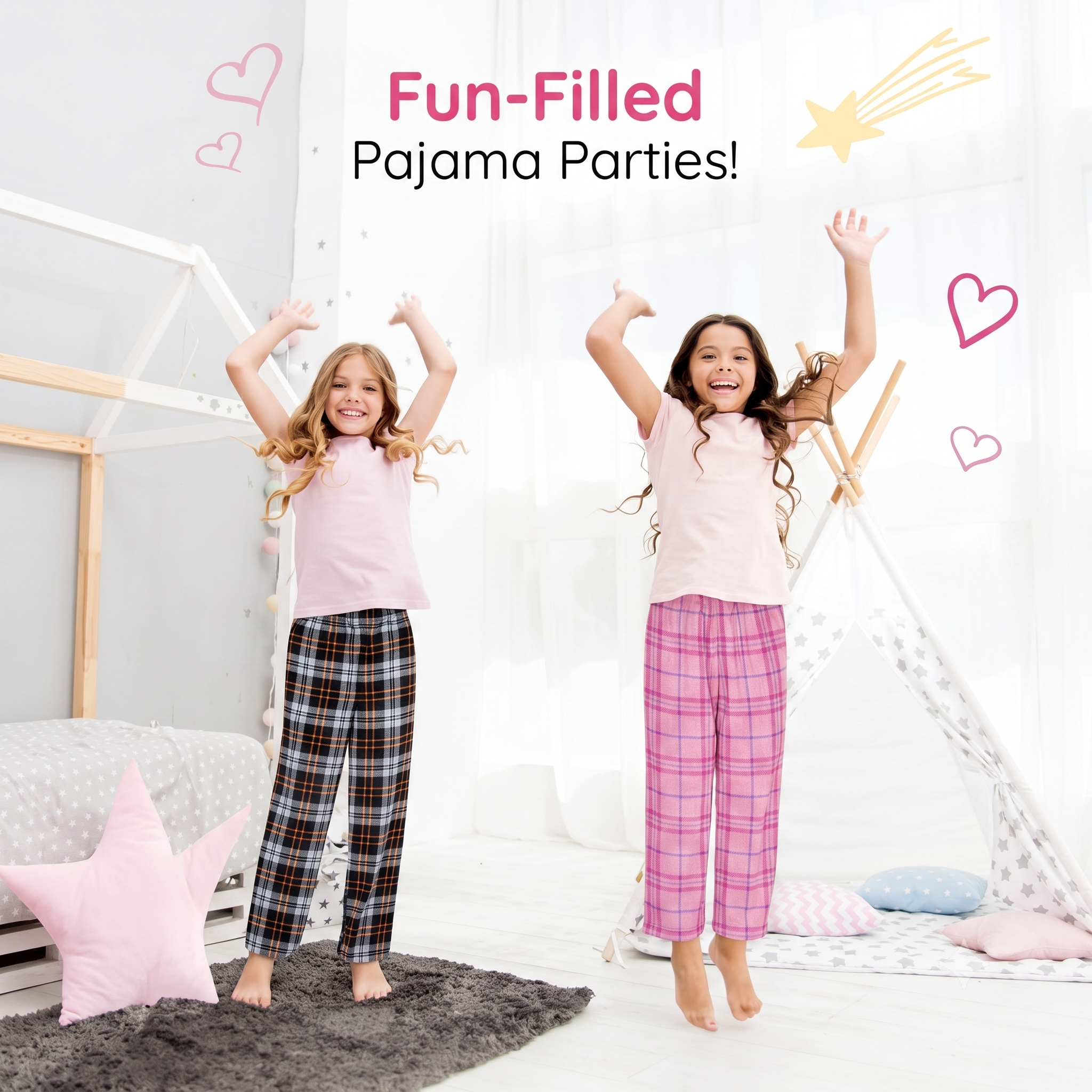 Girls' Black Plaid & Pink Plaid Pajama Pants (2-Pack) - Sizes 6-8 & 10-12