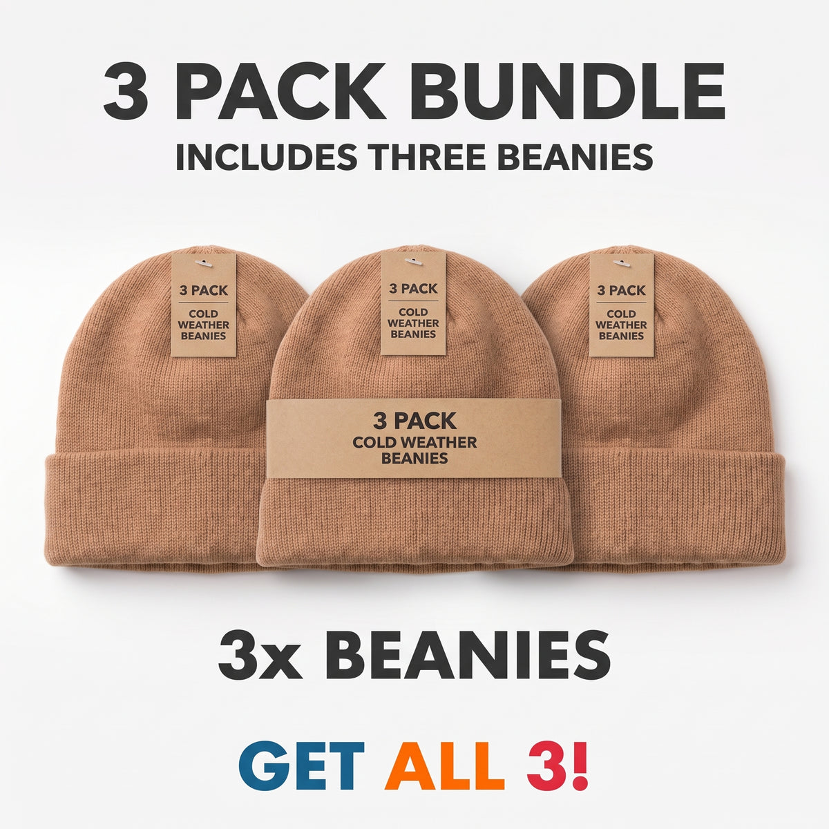 San Diego Hat Co. Clarise Beanie 3-Pack – Women's Wool Blend Rib Knit Cuffed Winter Hats, One Size