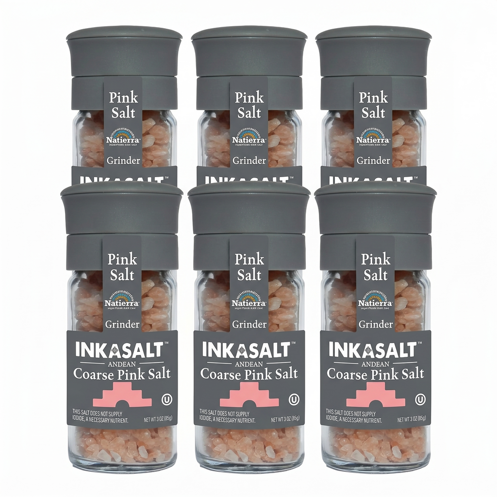 Natierra Himalania® Coarse InkaSalt Pink Salt Glass Grinder – 3 oz (6-Pack)