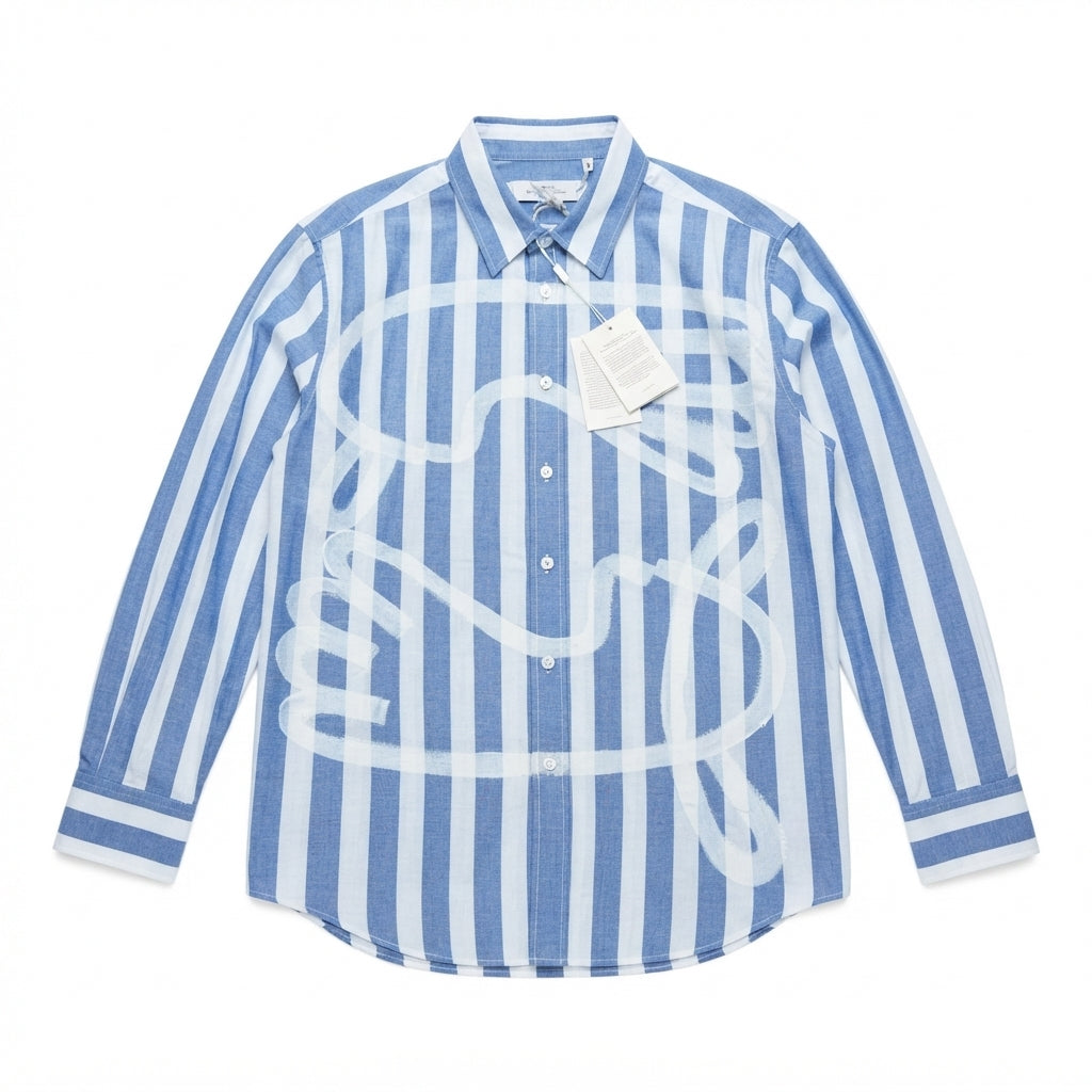 8 by Yoox Striped Scribble Shirt (Size L)