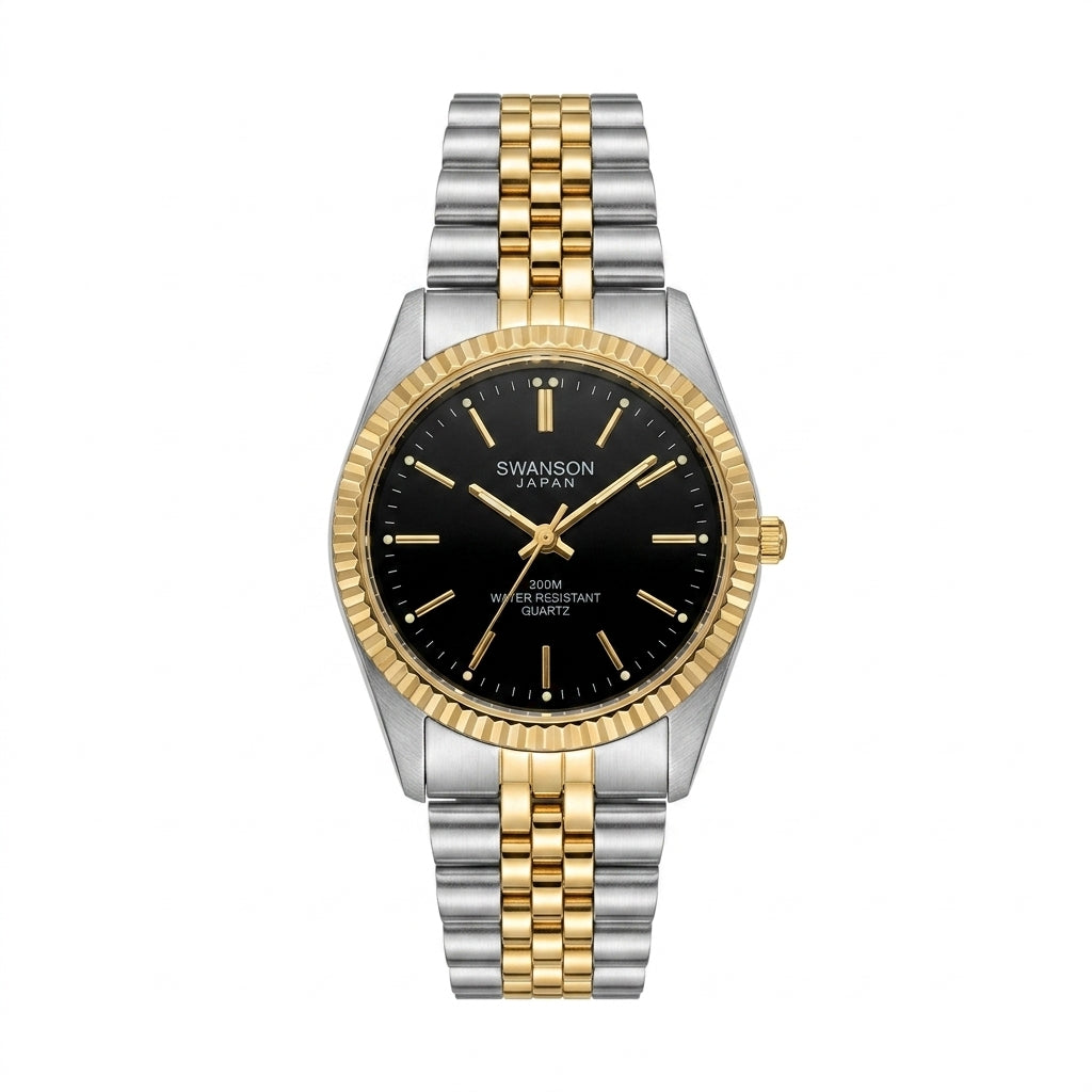 Swanson Japan SW-8103 Two-Tone Black Dial Quartz Watch - Requires a Battery