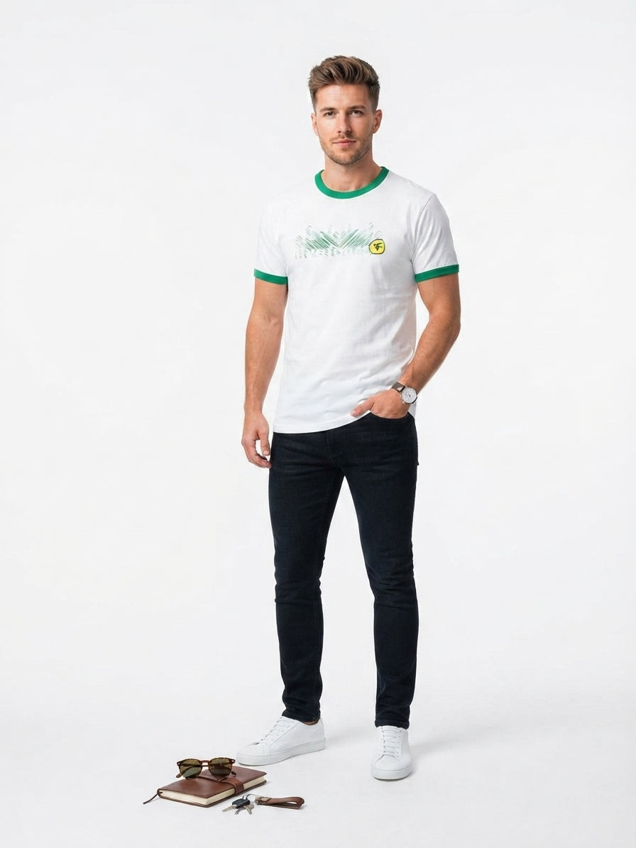 FIVE FOUR Green Ringer Graphic T-Shirt (XL)