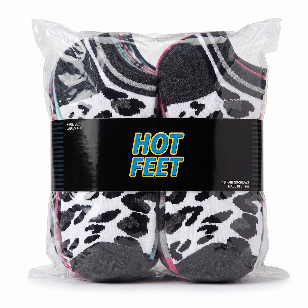 HOT FEET Women's No-Show Socks 18-Pack – Assorted Leopard, Argyle, Stripes, Polka Dots & Solids Low-Cut Socks (Size 4-10)