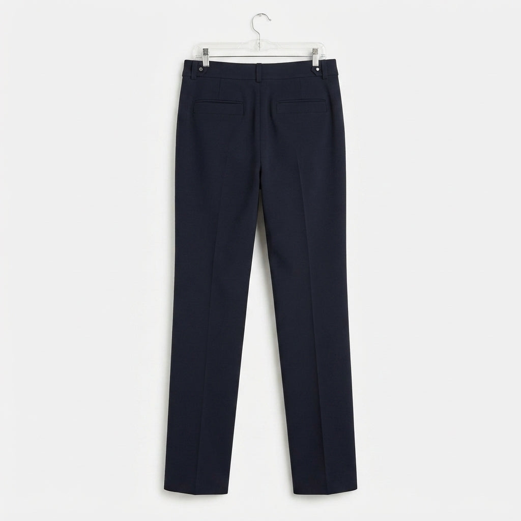 Navy Pleated Tailored Trousers with Flap Pockets (Size 2)