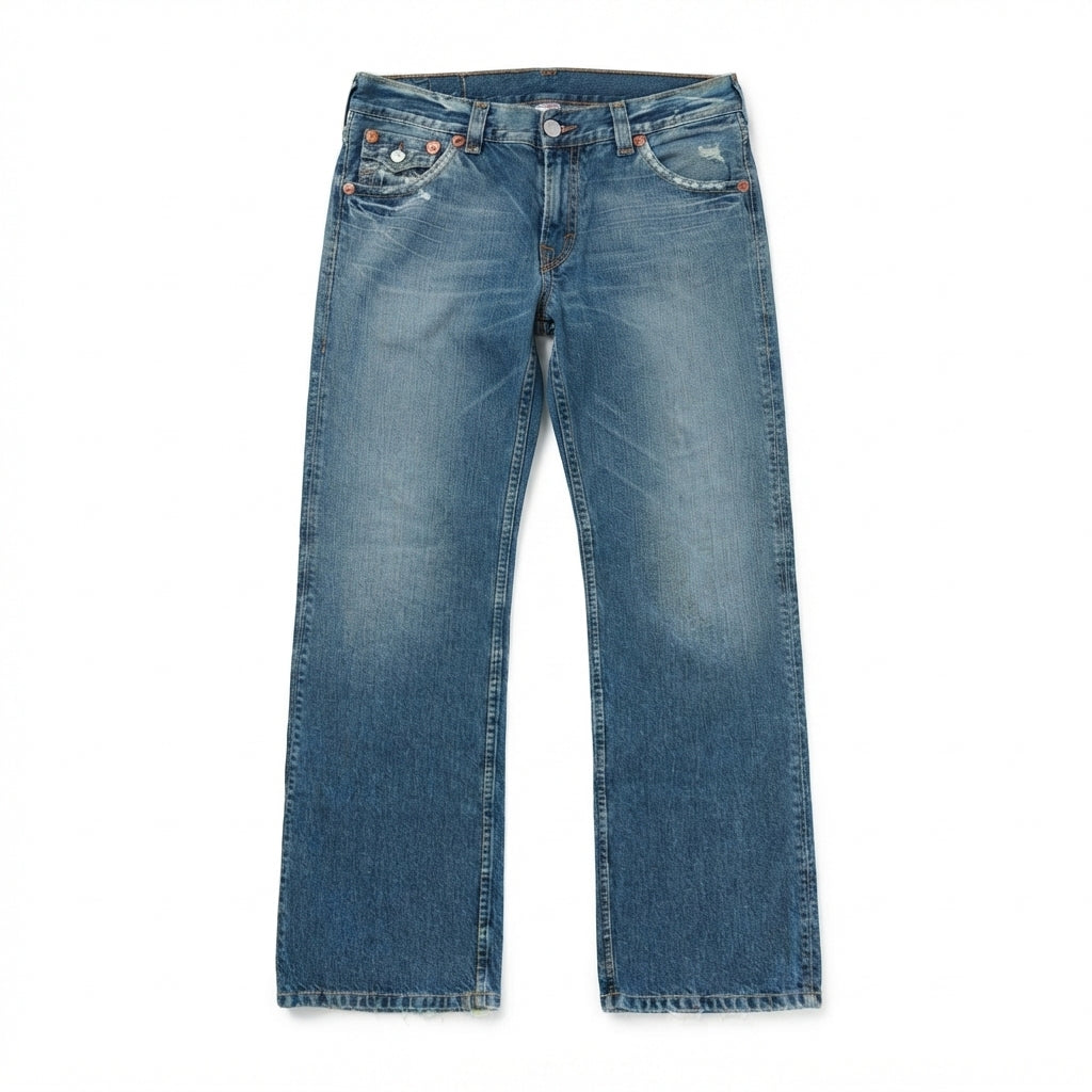 Hudson Jeans Distressed Blue Straight Leg Jeans (Size 40)