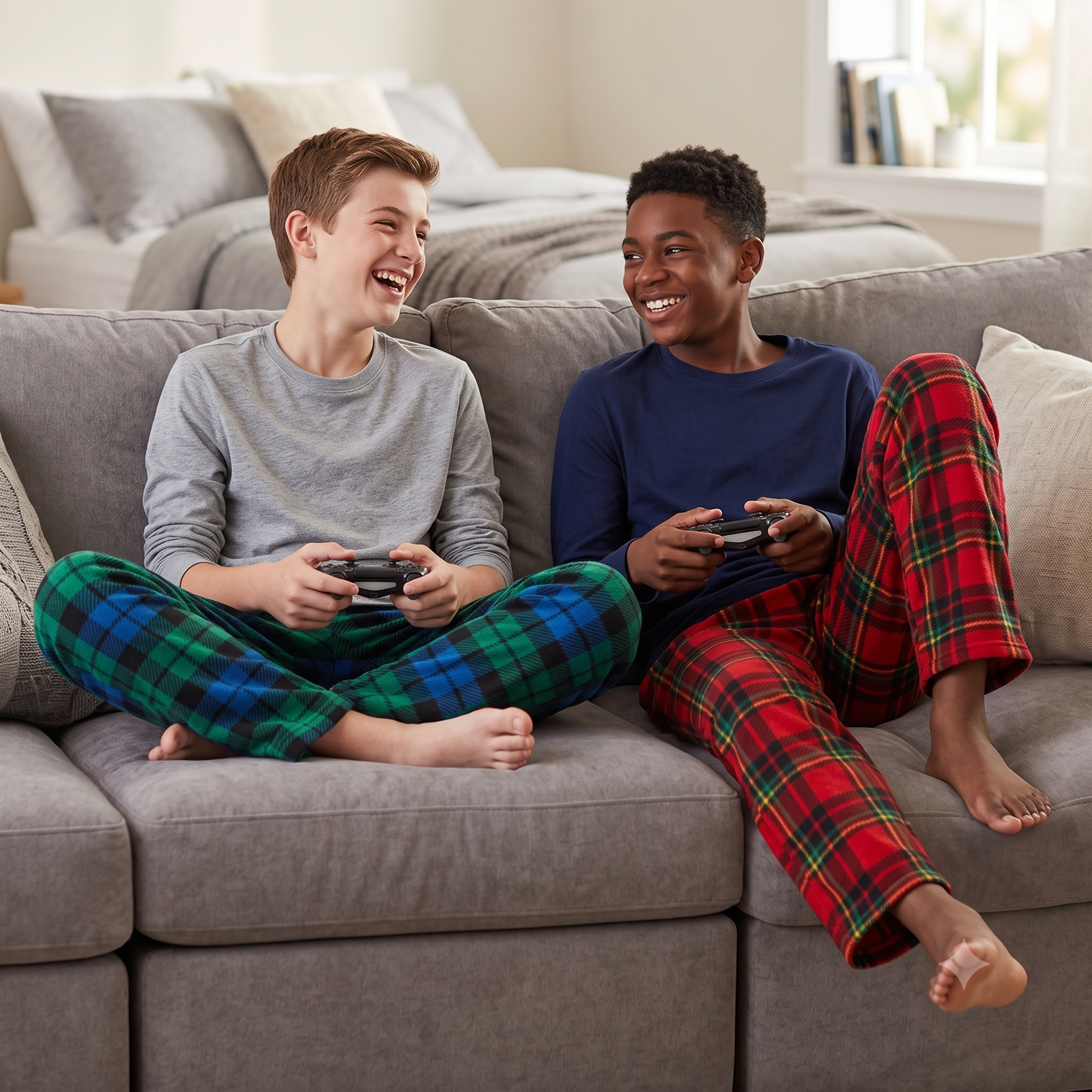 Mad Dog Boys' Microfleece Christmas Pajama & Sock Set - Red/Green Plaid
