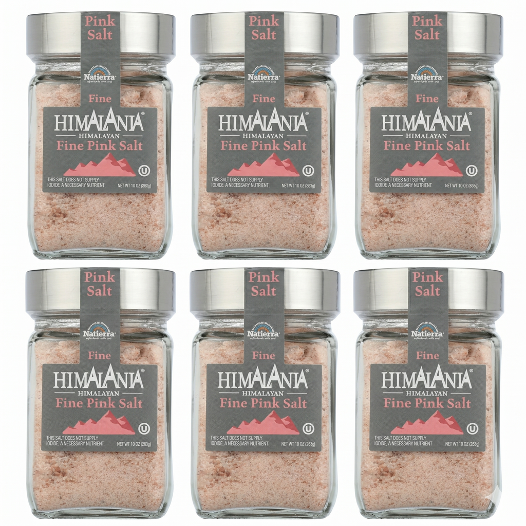 Natierra Himalania® Fine Himalayan Pink Salt Glass Jar – 10 oz (6-Pack)