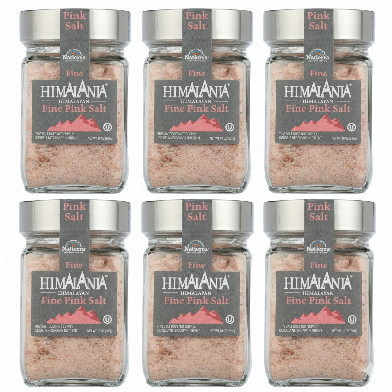 Natierra Himalania® Fine Himalayan Pink Salt Glass Jar – 10 oz (6-Pack)