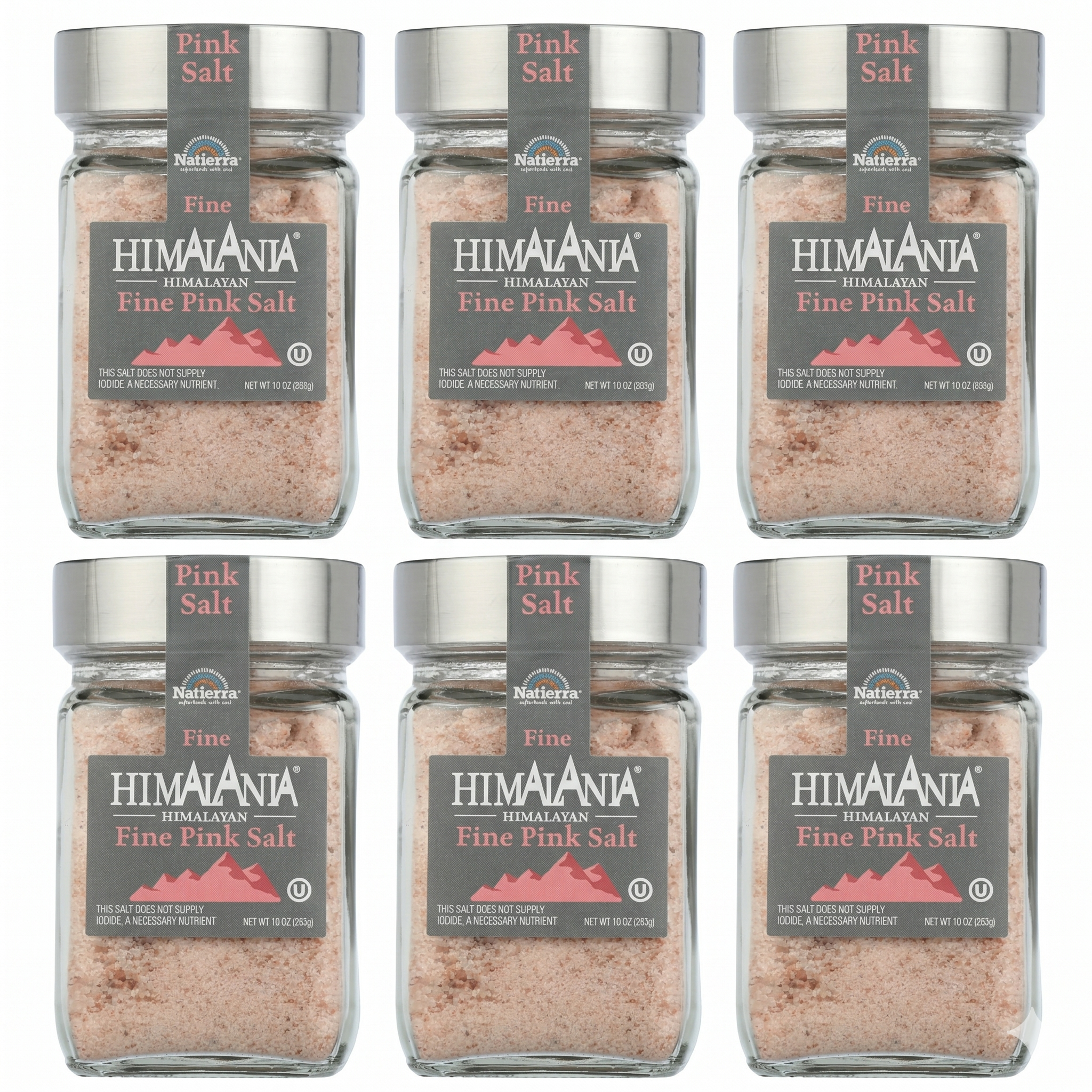 Natierra Himalania® Fine Himalayan Pink Salt Glass Jar – 10 oz (6-Pack)