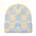 SkateMoss Grandmaster Checkerboard Knit Beanie – Muted Blue & Pale Yellow Cuffed Winter Cap