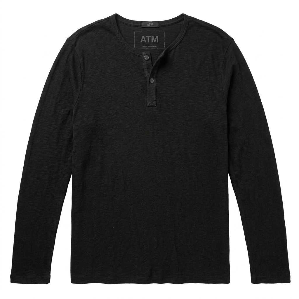 ATM Anthony Thomas Melillo Men's Long Sleeve Henley Shirt - Black