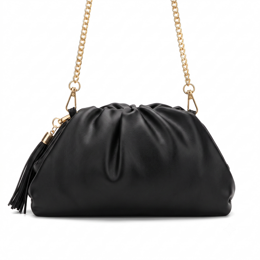 Understated Leather Black Soft Leather Dumpling Pouch Crossbody Bag