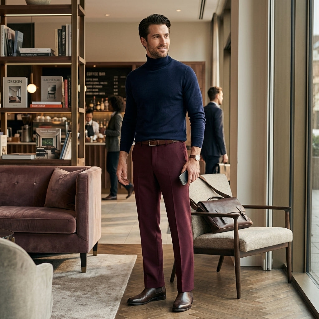 8 BY YOOX Men's Italian Tailored Trousers in Burgundy
