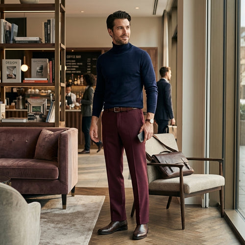 8 BY YOOX Men's Italian Tailored Trousers in Burgundy