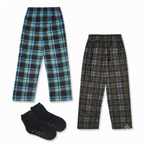 Mad Dog Boy's 2-Pack Microfleece Plaid Pajama Pants with Cozy Slipper Socks Set