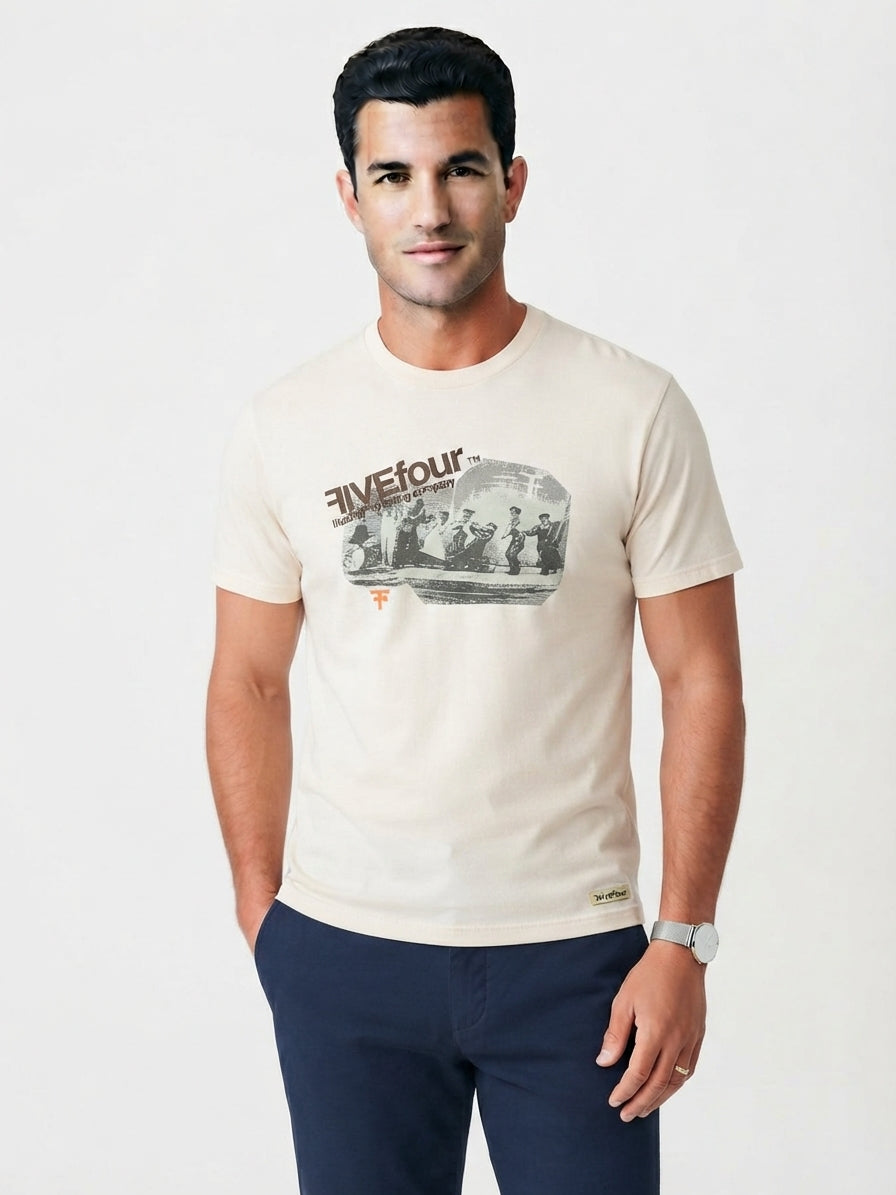 FIVE FOUR Cream Graphic T-Shirt