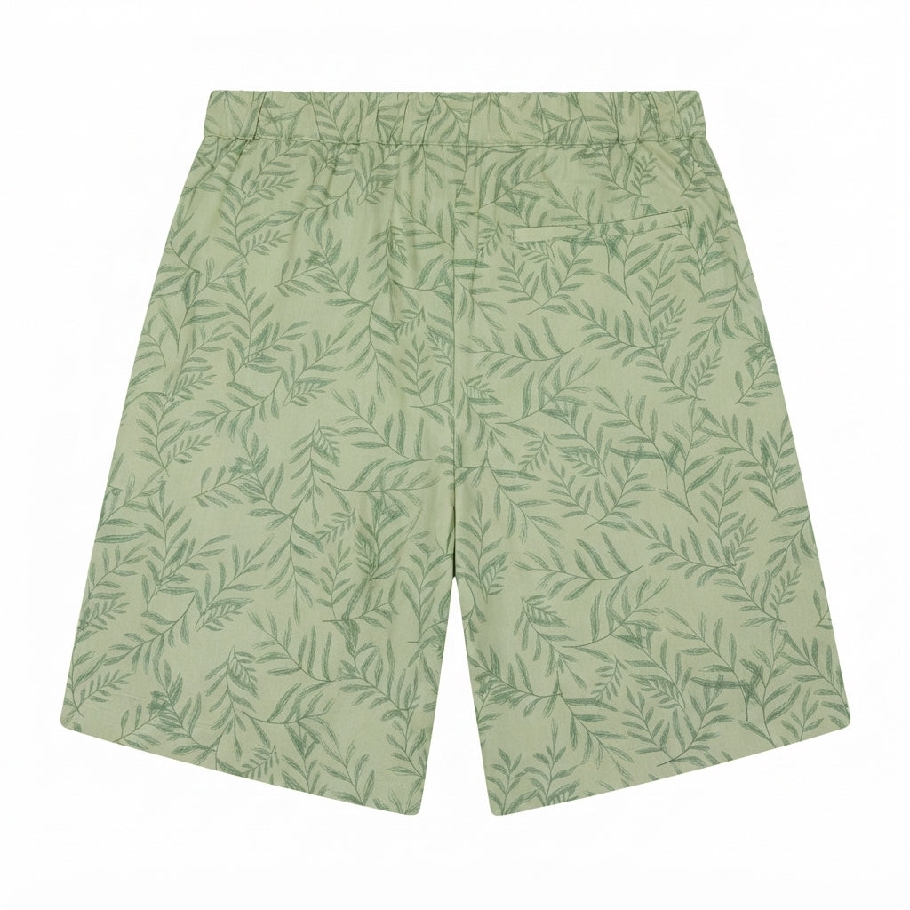 8 By Yoox Green Botanical Leaf Print Drawstring Shorts Size: 31