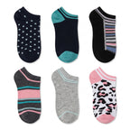 HOT FEET Women's No-Show Socks 6-Pack – Polka Dots, Stripes, Pink Leopard & Solids Low-Cut Socks (Size 4-10)