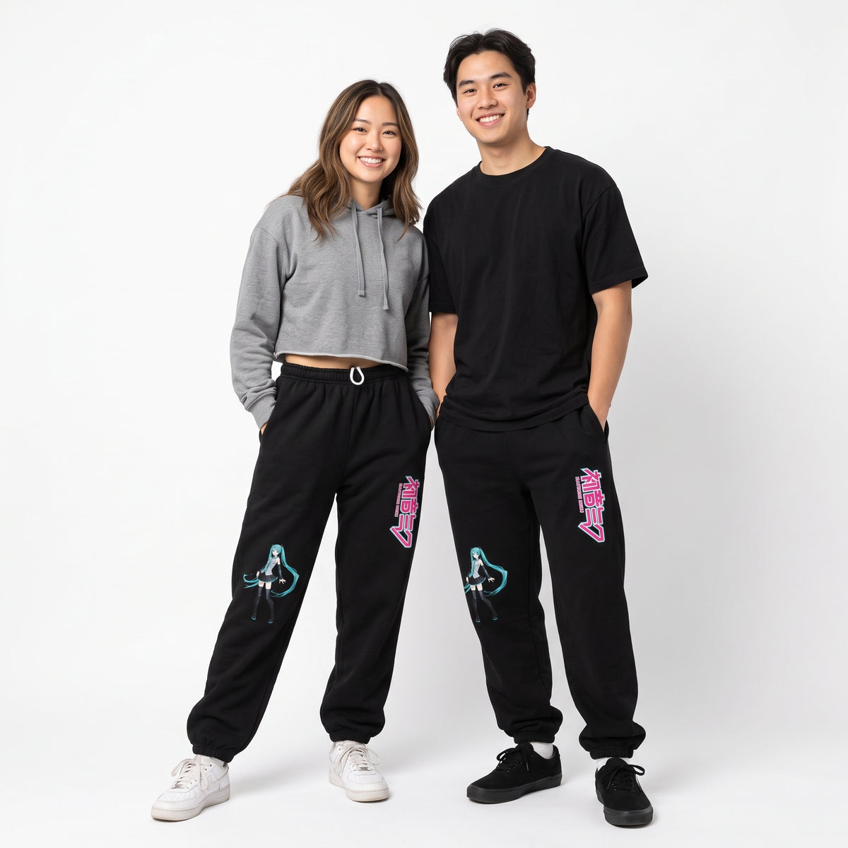 Bioworld Hatsune Miku Character & Logo Black Sweatpants
