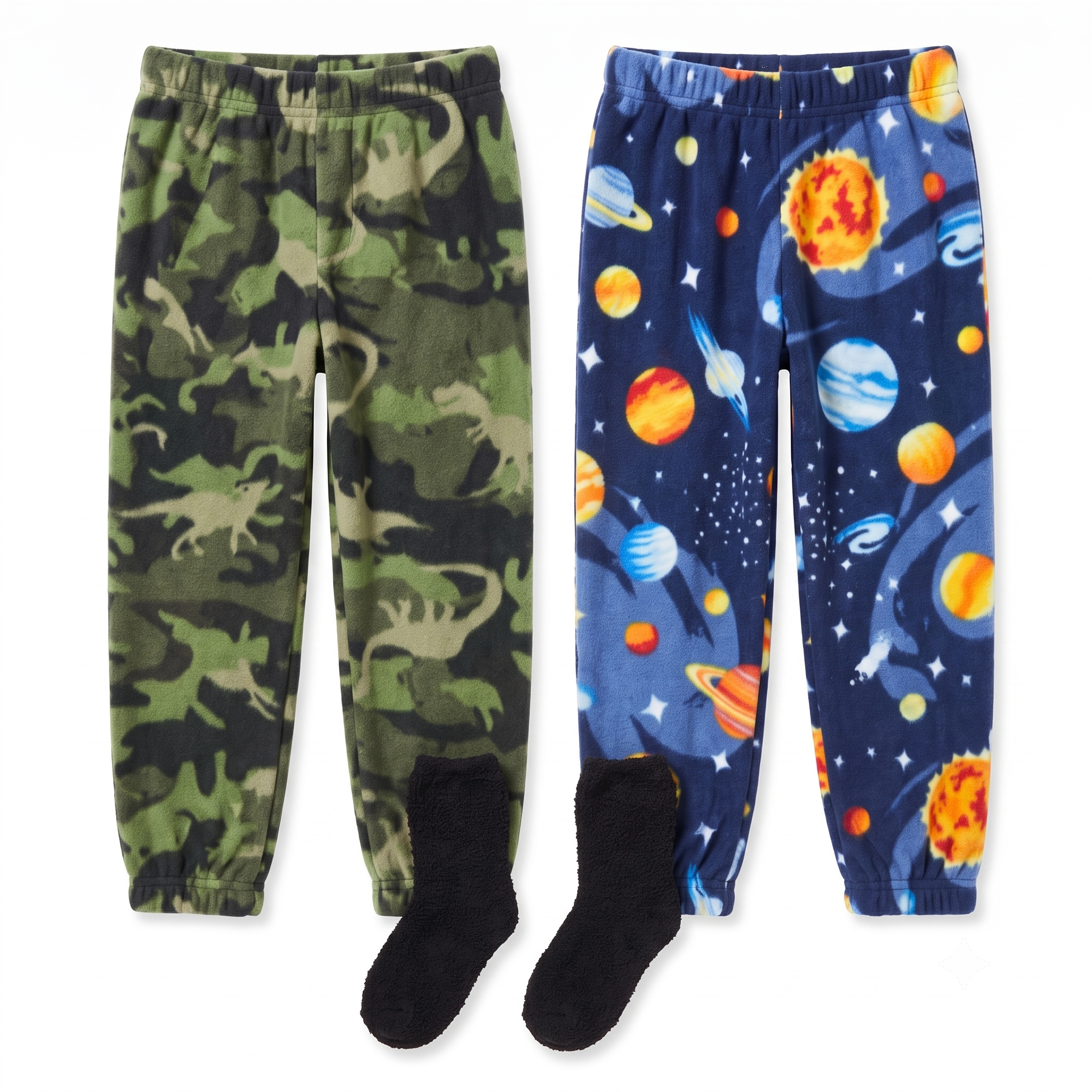 Boys Dark Dinos & Space Fleece Pajama Jogger Set with Socks (2-Pack)
