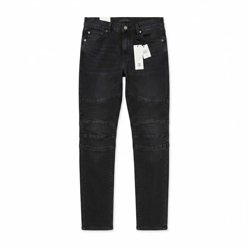 Biker Style Black Denim with Ribbed Knee Panels (34x32)