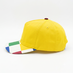 SkateMoss Retro Color-Block Dad Hat – Vibrant Yellow Cotton Cap with Multi-Color Checkered Brim