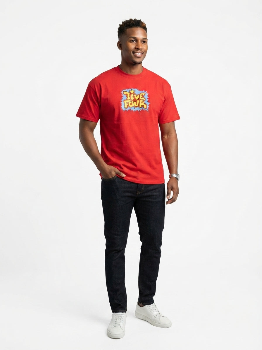 FIVE FOUR Comic Burst Graphic T-Shirt (Red)