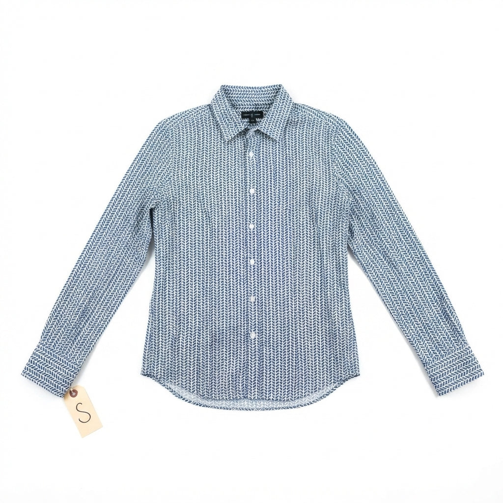 Lauren Ralph Lauren Blue & White Chevron Knit Shirt (Size L)