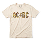 AC/DC Leopard Print Logo Graphic Tee – Women's Unisex Vintage Band T-Shirt, Cream