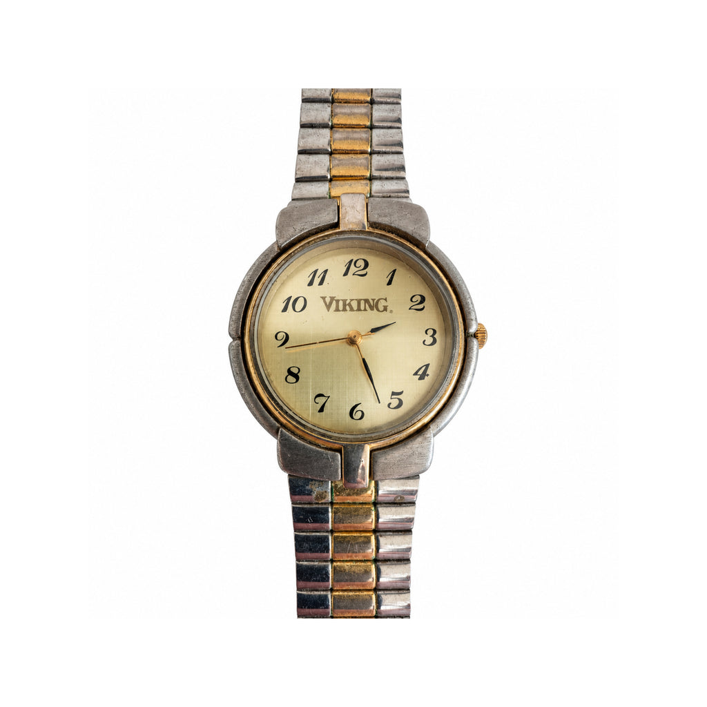 Vintage Viking Champagne Dial Two-Tone Analog Quartz Watch - Requires a Battery
