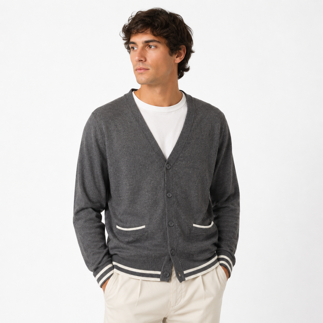 Five Four x Nick Wooster Men's Gray Heavy Knit V-Neck Cardigan XL 42-44