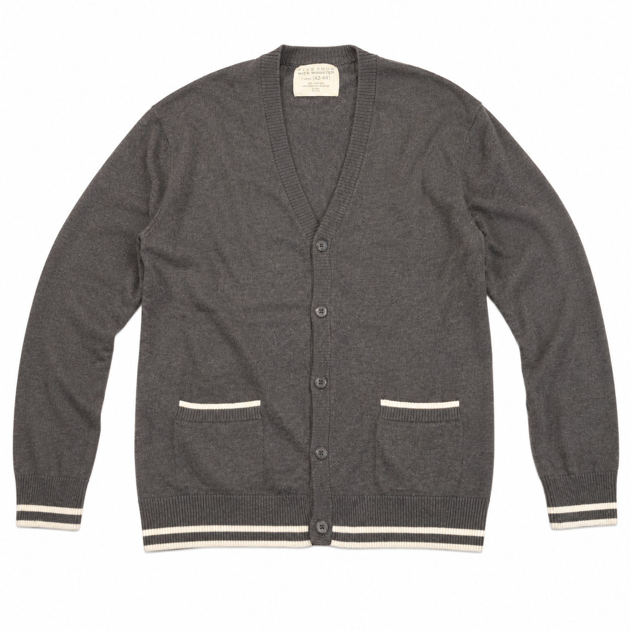 Five Four x Nick Wooster Men's Gray Heavy Knit V-Neck Cardigan XL 42-44