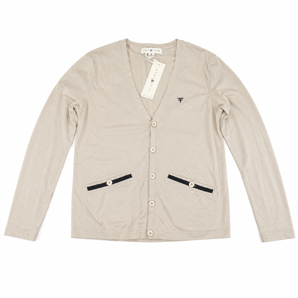 Five Four Men's Light Beige Contrast Trim V-Neck Cardigan Medium