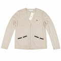 Five Four Men's Light Beige Contrast Trim V-Neck Cardigan Medium