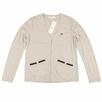 Five Four Men's Light Beige Contrast Trim V-Neck Cardigan Medium