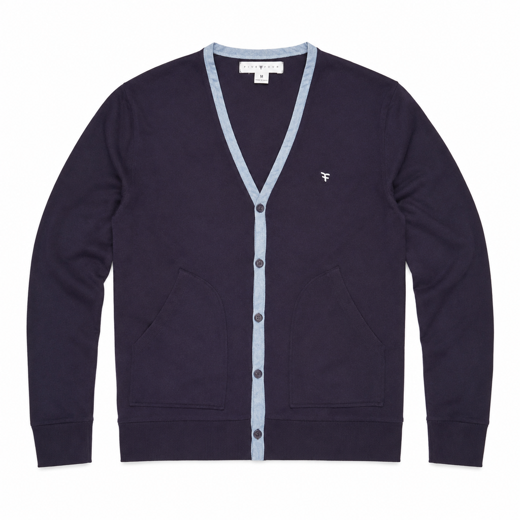Five Four Men’s Navy Blue Contrast Trim Cardigan – Size M NWT