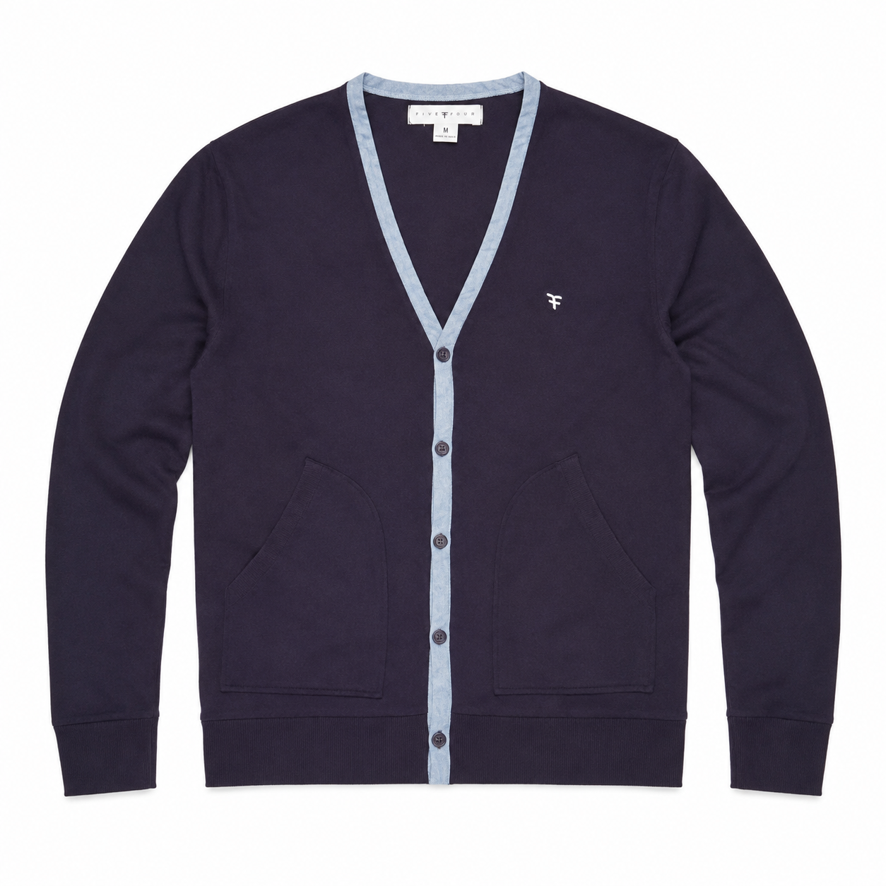 Five Four Men’s Navy Blue Contrast Trim Cardigan – Size M NWT