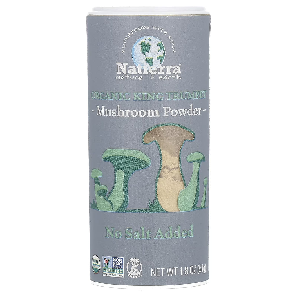 Natierra Organic King Trumpet Mushroom Powder – No Salt Added, Pure Umami Seasoning (1.8 oz Shaker, 3-Pack)