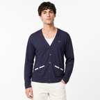 Five Four Men's Navy Blue Contrast Trim V-Neck Cardigan Medium