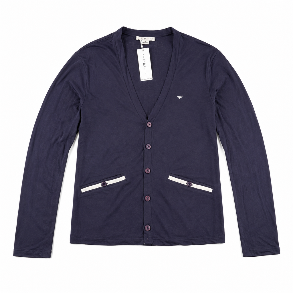 Five Four Men's Navy Blue Contrast Trim V-Neck Cardigan Medium