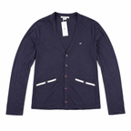 Five Four Men's Navy Blue Contrast Trim V-Neck Cardigan Medium