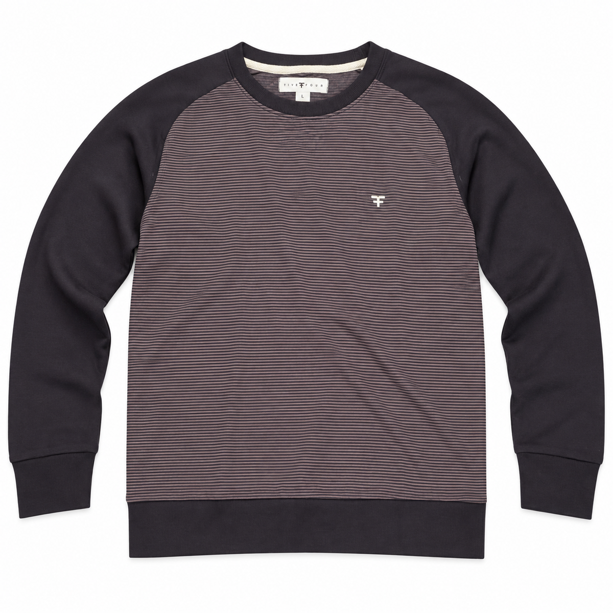 Five Four Men’s Navy Burgundy Striped Raglan Crewneck Sweatshirt Size L