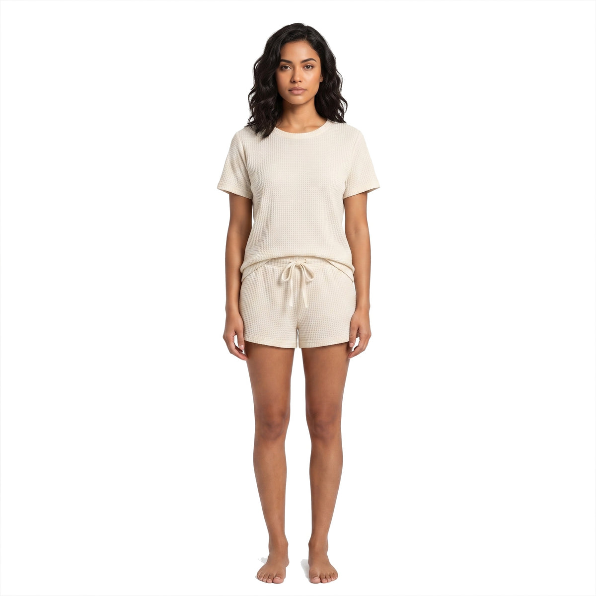 Mad Dog Women's Waffle Knit Pajama Set – Short Summer Pajamas with Shorts - Soft Comfy PJ - Breathable Loungewear -Off White