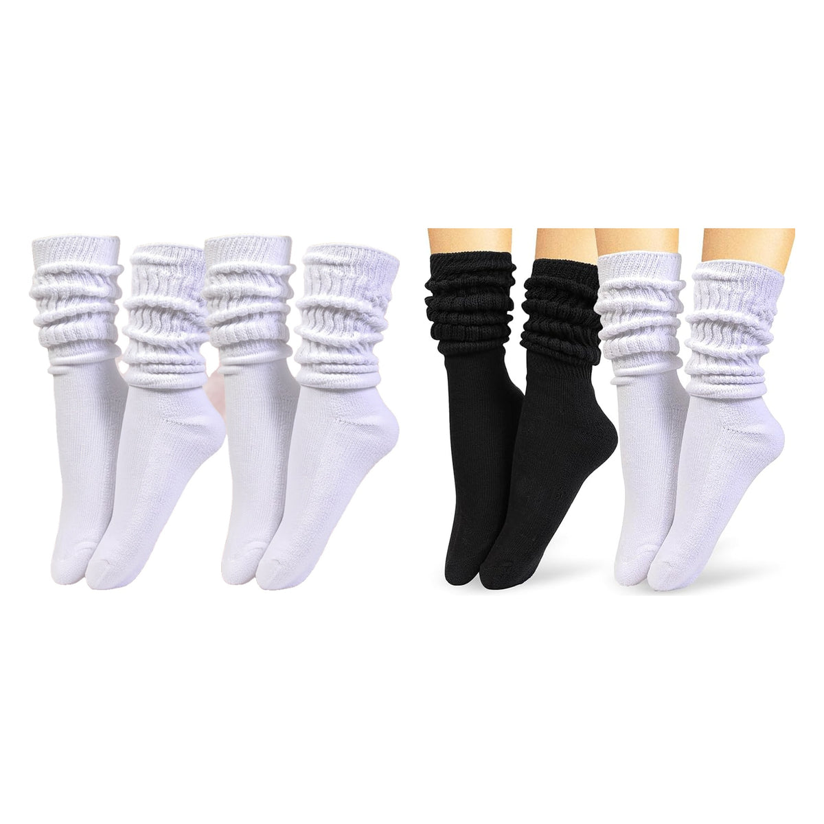 Hot Feet Women's Slouch Socks 4 Pairs (2 x 2-Pack) – Cozy Cotton Blend Scrunch Boot Socks, Size 4-10